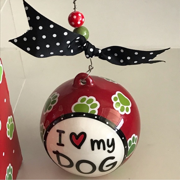 Burton & Burton 2013 Handpainted Ceramic Large Christmas Ornament -I Love My Dog - Picture 3 of 16